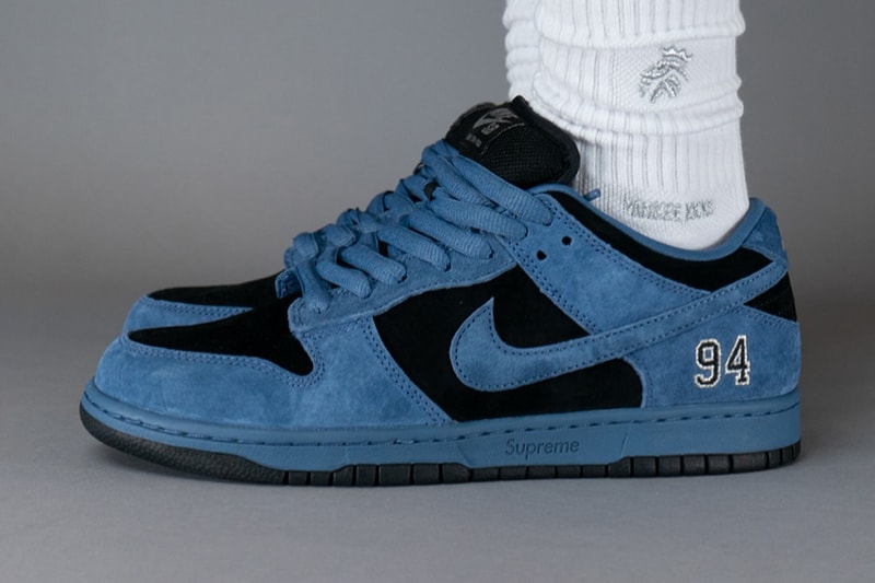 On-Foot Look at the Supreme x Nike SB Dunk Low “Ocean Fog”