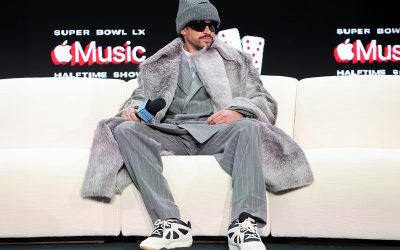 Fit Check: Bad Bunny Arrives in a Bottega Veneta Suit and Never-Before-Seen adidas BadBo 1.0s at Apple Music Super Bowl LX Halftime Show Press Conference